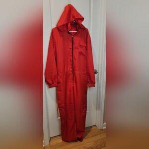 Hooded Red Jumpsuit/Coveralls Many Pockets! See Measurements For Size :)